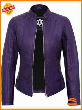 Real Lambskin Leather Motorcycle Jacket Women - Cafe Racer Style, Long Sleeve,